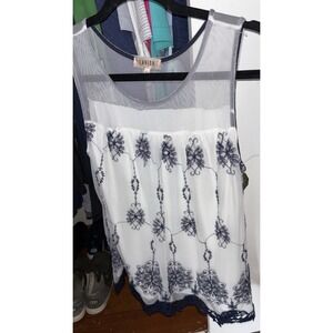 Lavish Lace Top Blue White Boho Boutique Tank Summer Navy Lg Romantic